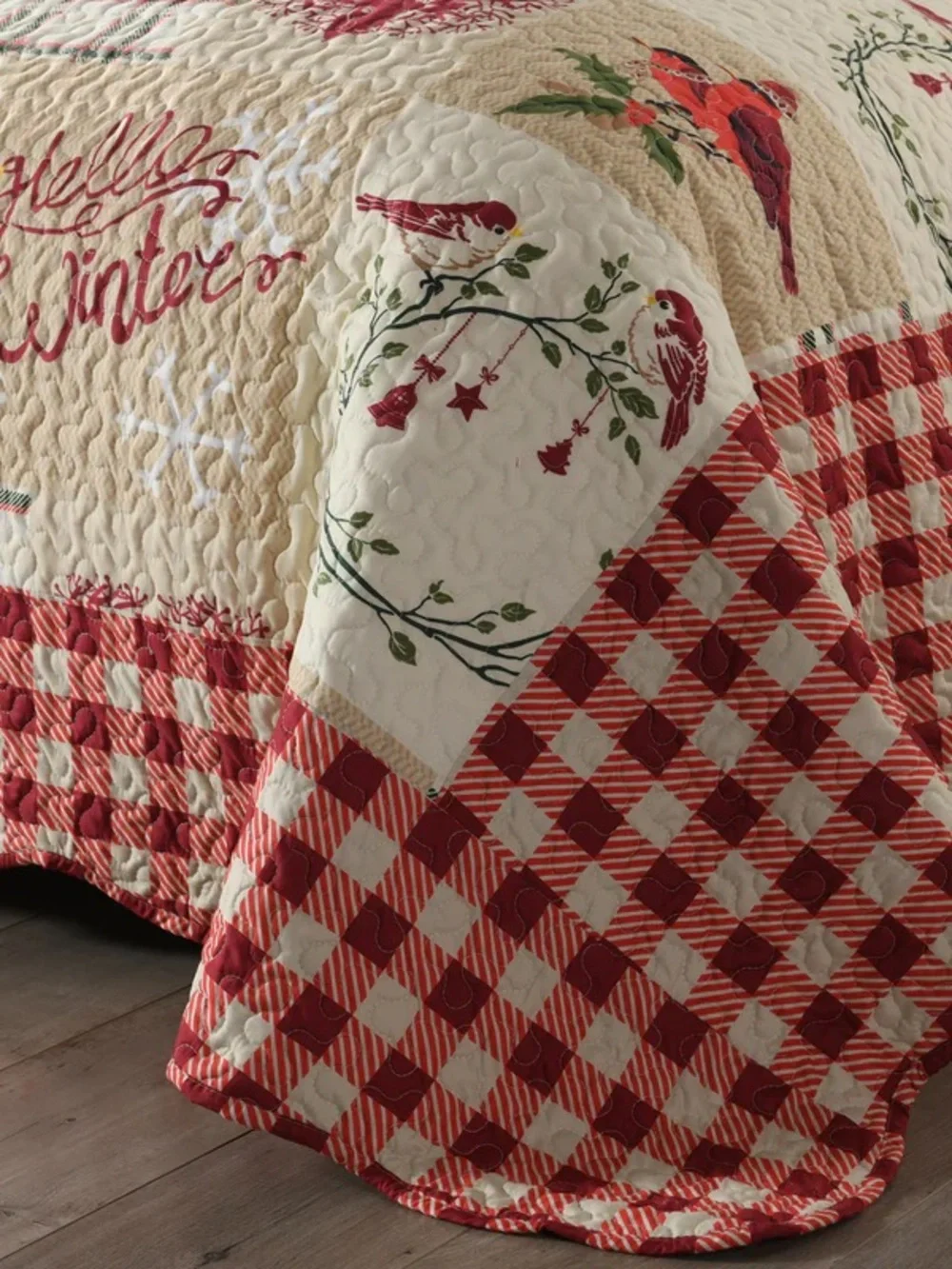 Rustic Winter Plaid Reversible Quilt Set - Red & Cream